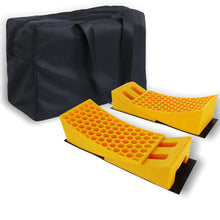 Load image into Gallery viewer, 2pc RV Leveling Blocks and Chock Blocks - 2 Rubber Mats and Bag
