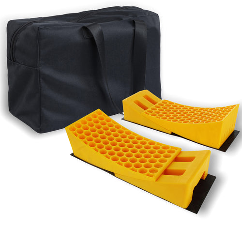 2pc RV Leveling Blocks and Chock Blocks - 2 Rubber Mats and Bag